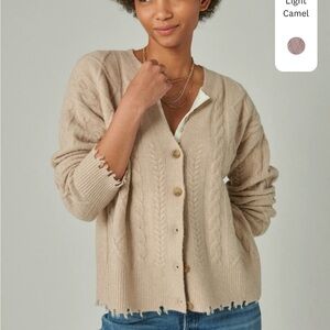 Lucky Brand Cable Knit Fringed Cardigan